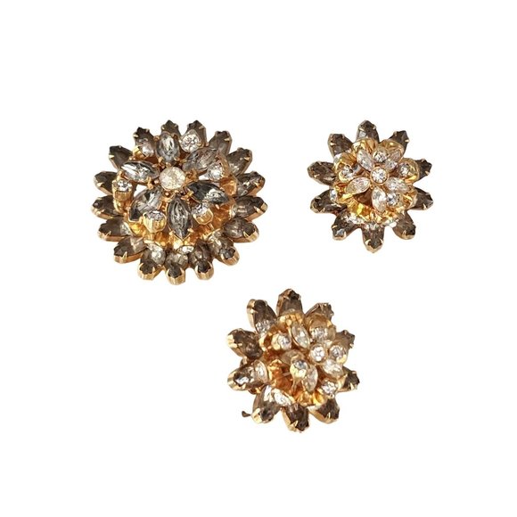 Vintage Signed Pauline Trigere Stunning Raised Flower Brooch & Earrings Set A593 - Picture 1 of 7